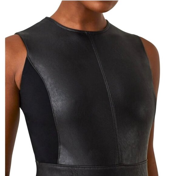 Spanx Leather-Like Combo Sheath Midi Dress Luxe Black Sleeveless Size L - Picture 6 of 13